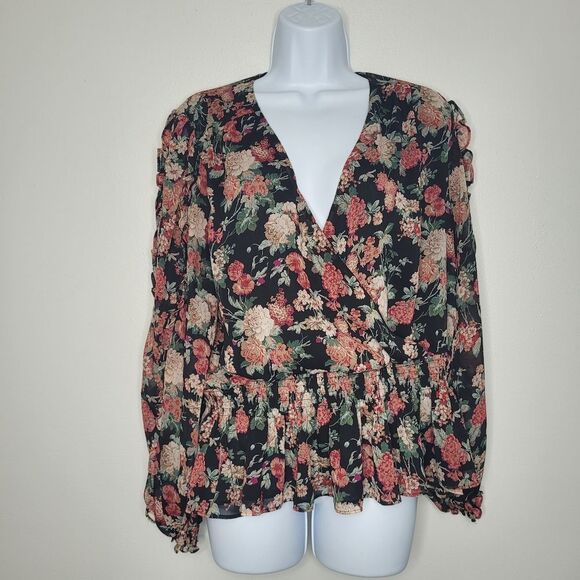 Express floral ruffle wrap feminine romantic v neck peplum top size xl - Picture 1 of 7
